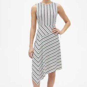 Banana Republic Black & White Sleeveless Asymmetrical Midi Dress